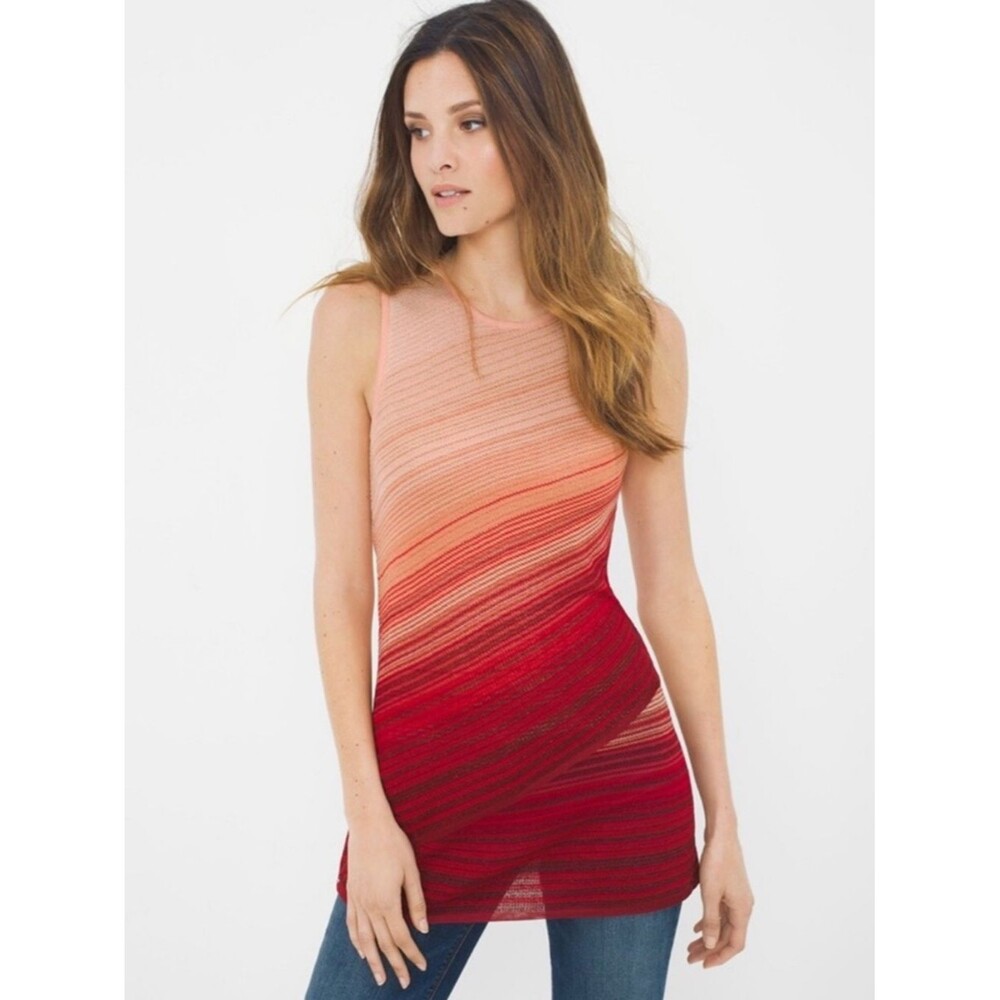 White House Black Market Gold Pink Red Ombre Knit Tunic Sleeveless Top Sz S